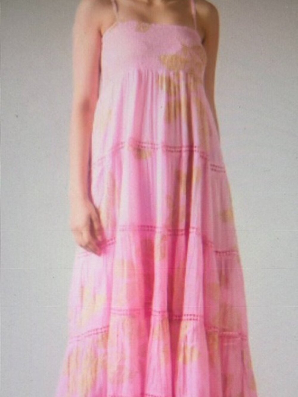 Rhea Sleeveless Pink Foil Print Flowing Elastic Adjustable Strap Maxi Dress NWT
